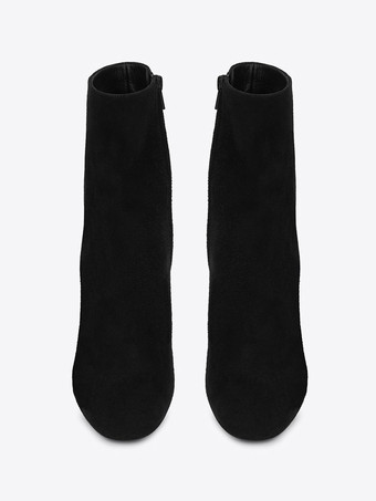 ブラック チェルシー ブーツ レディース ポインテッドトゥ チャンキー ヒール ブーティ