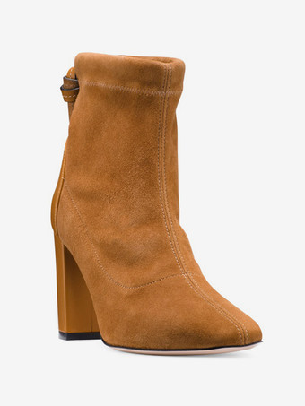 レディース スエード パッチワーク チャンキー ヒール アンクル ブーツ タッセル付き