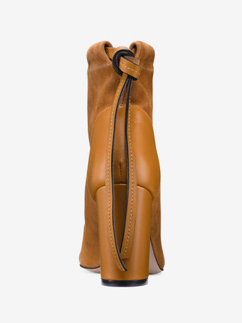 レディース スエード パッチワーク チャンキー ヒール アンクル ブーツ タッセル付き