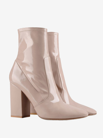 レディース ブラック ポインテッドトゥ チャンキー ヒール アンクル ブーツ