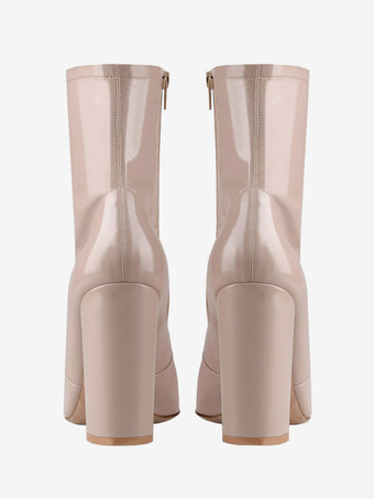 レディース ブラック ポインテッドトゥ チャンキー ヒール アンクル ブーツ