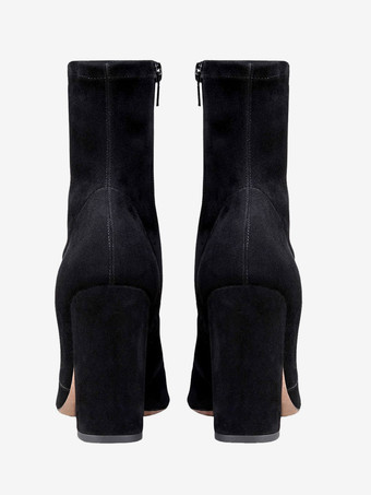 レディース ブラック ポインテッドトゥ チャンキー ヒール アンクル ブーツ