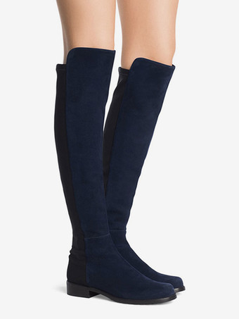 レディース フラット サイハイ ブーツ スエード エレスティック ブーツ