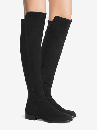 レディース フラット サイハイ ブーツ スエード エレスティック ブーツ