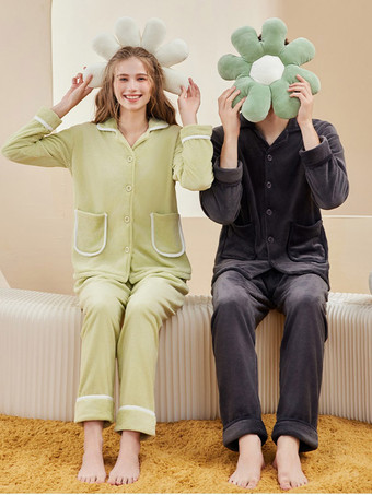 ホームウェア ターンダウンカラー 長袖 フランネル ラウンジ