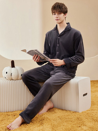 ホームウェア ターンダウンカラー 長袖 フランネル ラウンジ