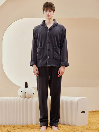 グレイホームウェア ターンダウンカラー 長袖 フランネル ラウンジ