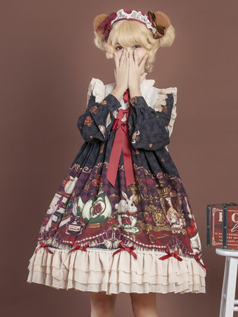 スイートロリータドレス ポリエステル長袖ドレス ロリータドレス
