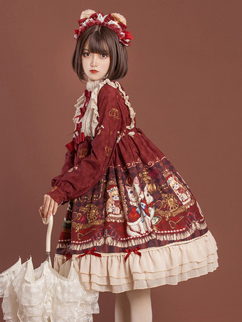 スイートロリータドレス ポリエステル長袖ドレス ロリータドレス