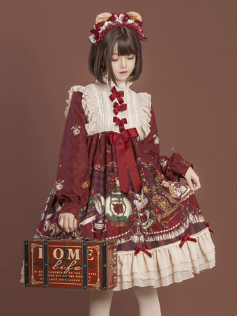 スイートロリータドレス ポリエステル長袖ドレス ロリータドレス