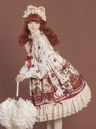 スイートロリータドレス ポリエステル長袖ドレス ロリータドレス