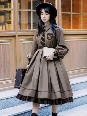 ゴスロリ ドレス フリル 刺繍 コーヒーブラウン コーヒーブラウン