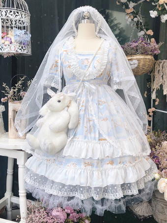 スイートロリータドレス ポリエステル半袖ドレス ロリータドレス