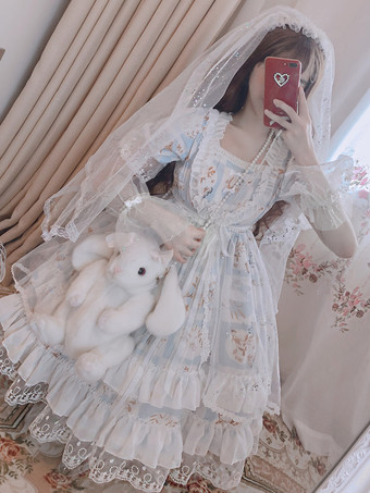 スイートロリータドレス ポリエステル半袖ドレス ロリータドレス