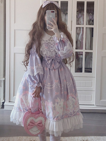 ラベンダーカラースイートロリータドレス ポリエステル長袖ドレス スイートロリータドレス