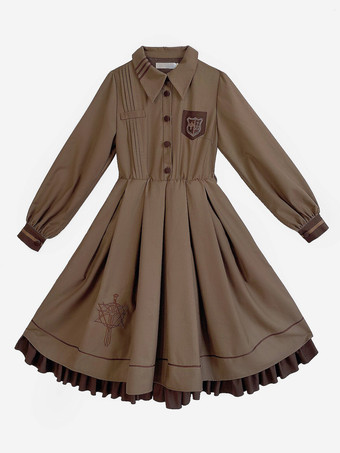 ゴスロリ ドレス フリル 刺繍 コーヒーブラウン コーヒーブラウン