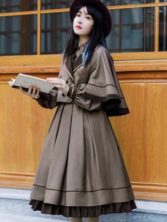 アカデミックロリータケープコーヒーブラウンポリエステル冬ロリータアウター