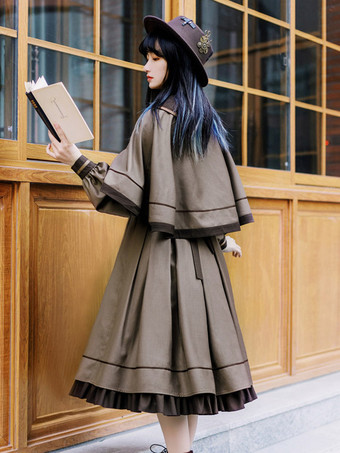 アカデミックロリータケープコーヒーブラウンポリエステル冬ロリータアウター