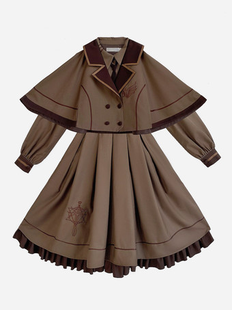 アカデミックロリータケープコーヒーブラウンポリエステル冬ロリータアウター