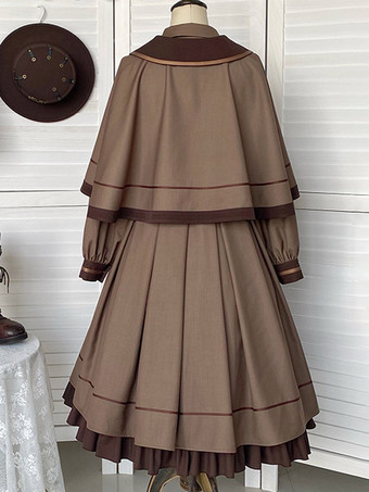 アカデミックロリータケープコーヒーブラウンポリエステル冬ロリータアウター