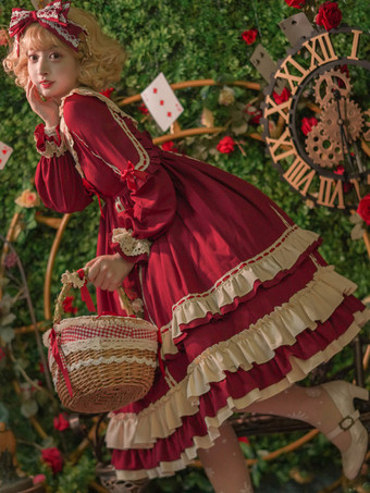 クラシックロリータドレスポリエステル長袖ロリータドレスクラシックブルー