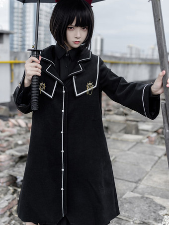 アカデミックロリータコート ブラックコート オーバーコート ポリエステル 春ロリータ アウター
