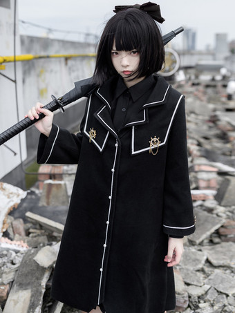 アカデミックロリータコート ブラックコート オーバーコート ポリエステル 春ロリータ アウター