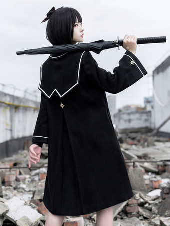 アカデミックロリータコート ブラックコート オーバーコート ポリエステル 春ロリータ アウター