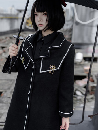 アカデミックロリータコート ブラックコート オーバーコート ポリエステル 春ロリータ アウター