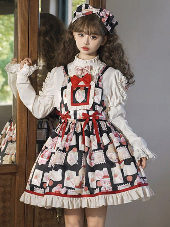 ブラック スイート ロリータ ドレス ポリエステル ノースリーブ ジャンパー スイート ロリータ ドレス