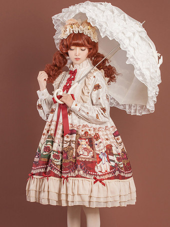 スイートロリータドレス ポリエステル長袖ドレス ロリータドレス
