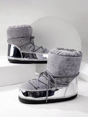 Серые зимние ботинки Ботильоны с круглым носком на шнуровке