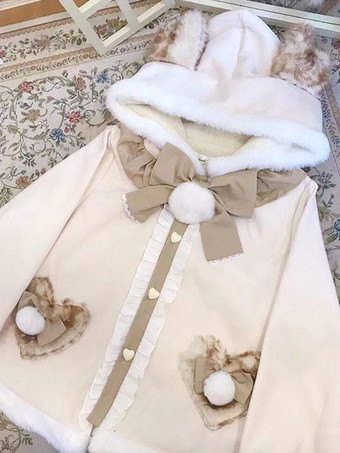 スイートロリータ コート エクリュ ホワイト コート リボン フリル オーバーコート ポリエステル 春 ロリータ アウター