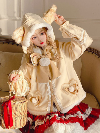 スイートロリータ コート エクリュ ホワイト コート リボン フリル オーバーコート ポリエステル 春 ロリータ アウター