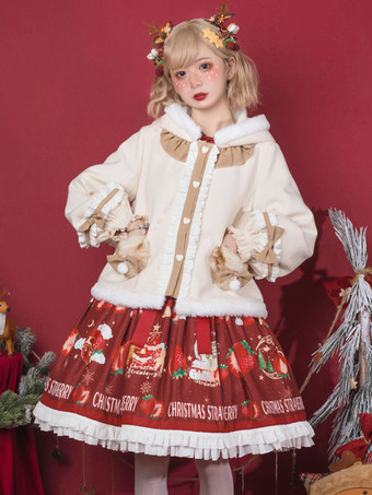 スイートロリータ コート エクリュ ホワイト コート リボン フリル オーバーコート ポリエステル 春 ロリータ アウター