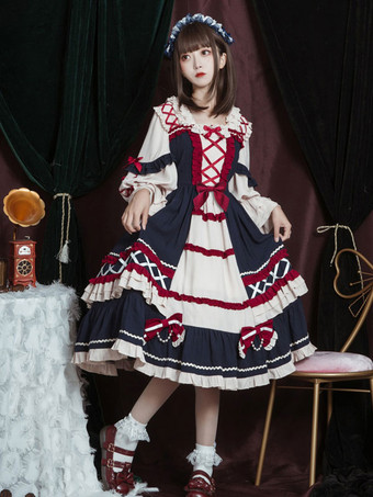 Robe Lolita Mignonne Robe Manches Longues Nœud Robe Lolita