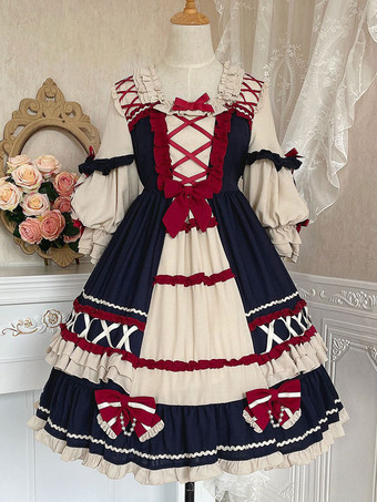 スイートロリータドレス ポリエステル長袖ドレス ロリータドレス