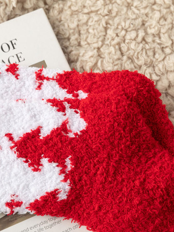 コーラル フリース ソックス クリスマス パターン冬暖かい赤のソックス