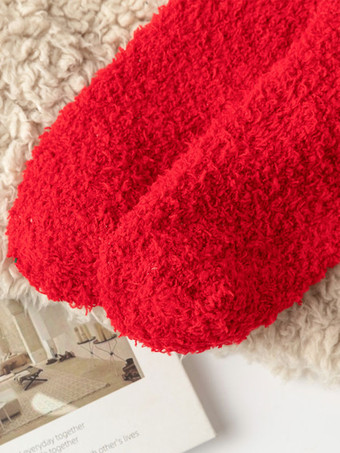 コーラル フリース ソックス クリスマス パターン冬暖かい赤のソックス