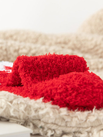 コーラル フリース ソックス クリスマス パターン冬暖かい赤のソックス