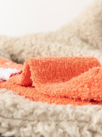 ソックス オレンジ コーラル フリース クリスマス パターン