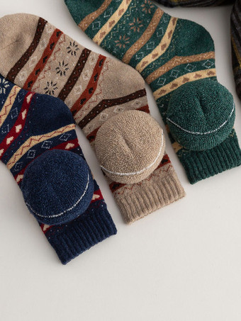 ソックス グリーン コットン ブレンド ジオメトリック