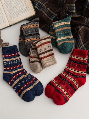 ソックス グリーン コットン ブレンド ジオメトリック