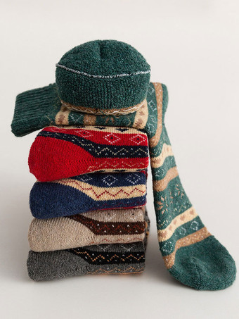 ソックス グリーン コットン ブレンド ジオメトリック