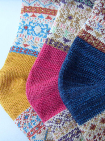 ソックス イエロー コットン ブレンド カラーブロック