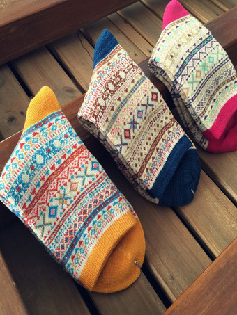 ソックス イエロー コットン ブレンド カラーブロック