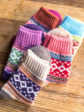 ソックス ブルー ポリ/コットン ブレンド 幾何学模様