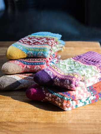 ソックス ブルー ポリ/コットン ブレンド 幾何学模様