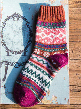 ソックス ブルー ポリ/コットン ブレンド 幾何学模様