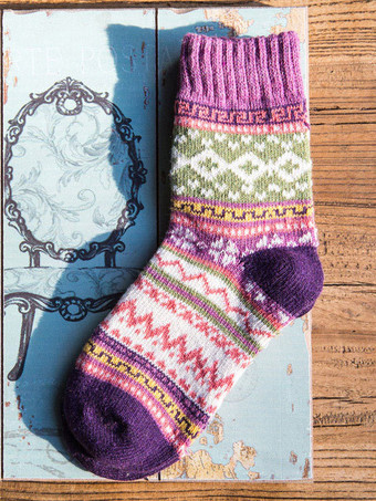 ソックス ブルー ポリ/コットン ブレンド 幾何学模様